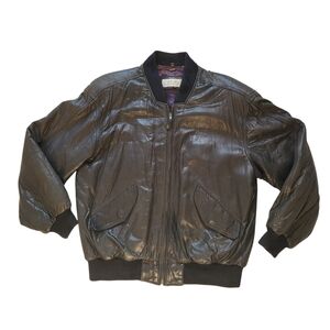 Vintage Collezione SA Leather Bomber Jacket Black Aviator Mens 42 Made in Korea